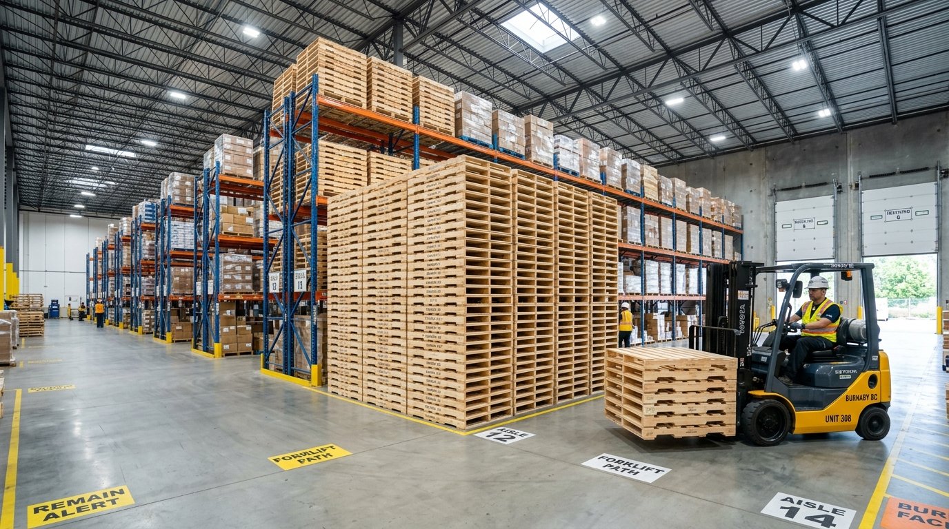 Wooden Pallets New Westminster, BC: Complete Price & Buying Guide (2026) 3 Wooden pallets New Westminster BC - stacked wooden pallets ready for delivery